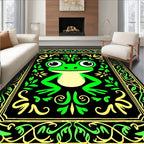 Whimsical Green Frog Floral Frame Rug