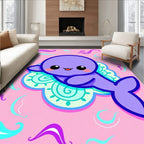 Cute Purple Whale Swirl Medallion Rug