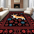Corgi Snowflake Border Folk Art Rug