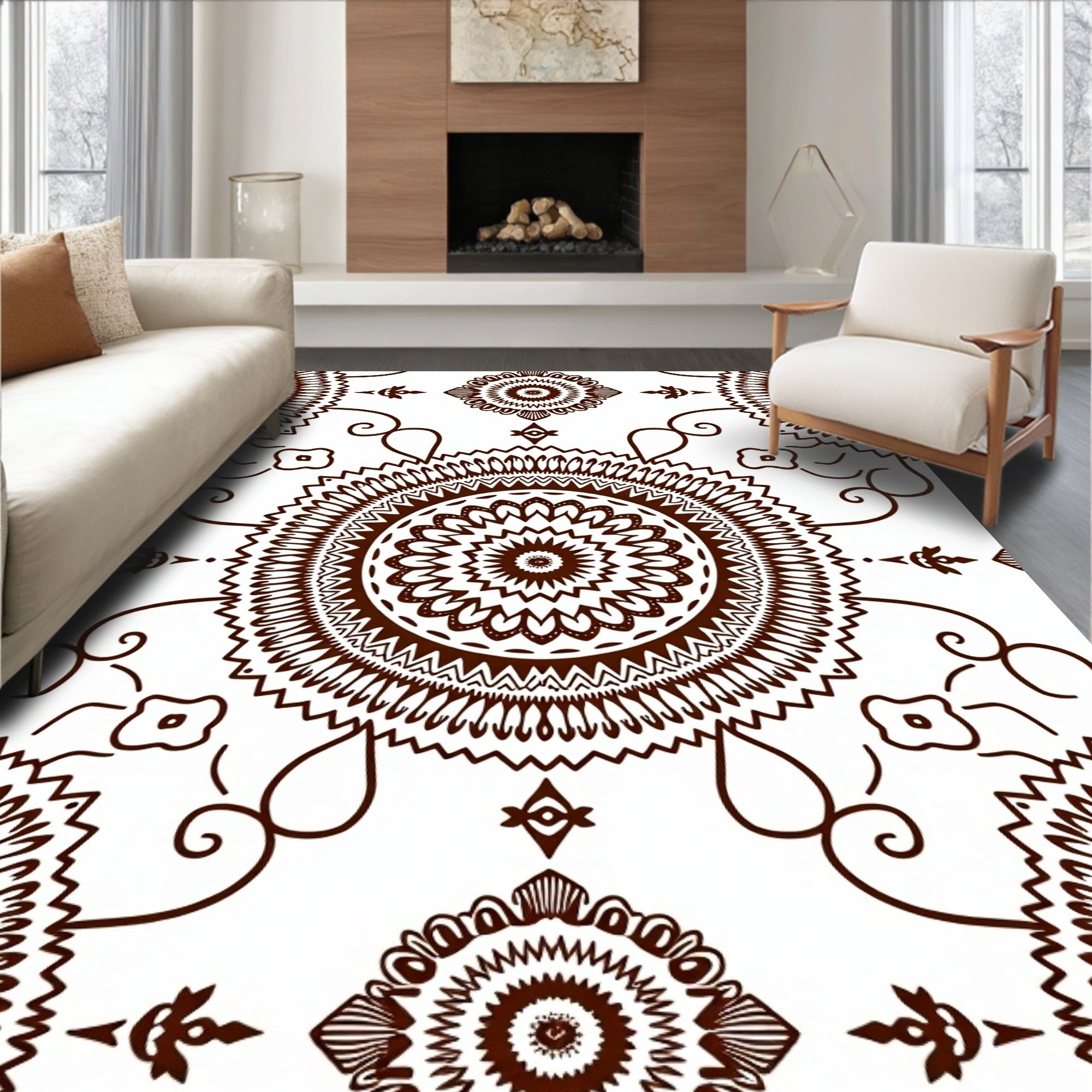 Brown Mandala Floral Swirl Harmony Rug