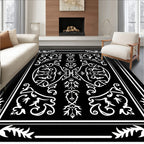 Black White Ornate Scrollwork Art Nouveau Rug