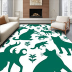 Deep Green Forest Animal Silhouettes Rug
