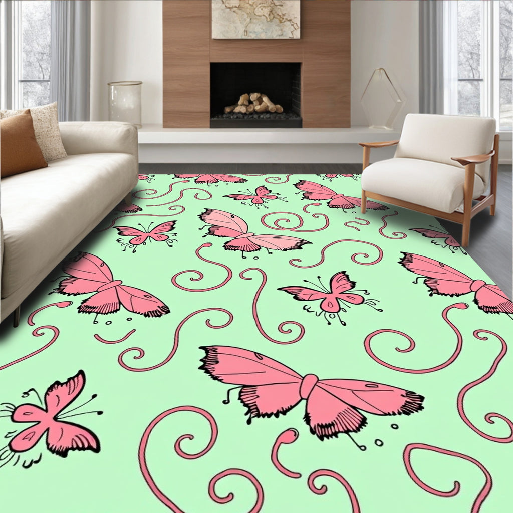 Pink Butterfly Swirl Background Rug