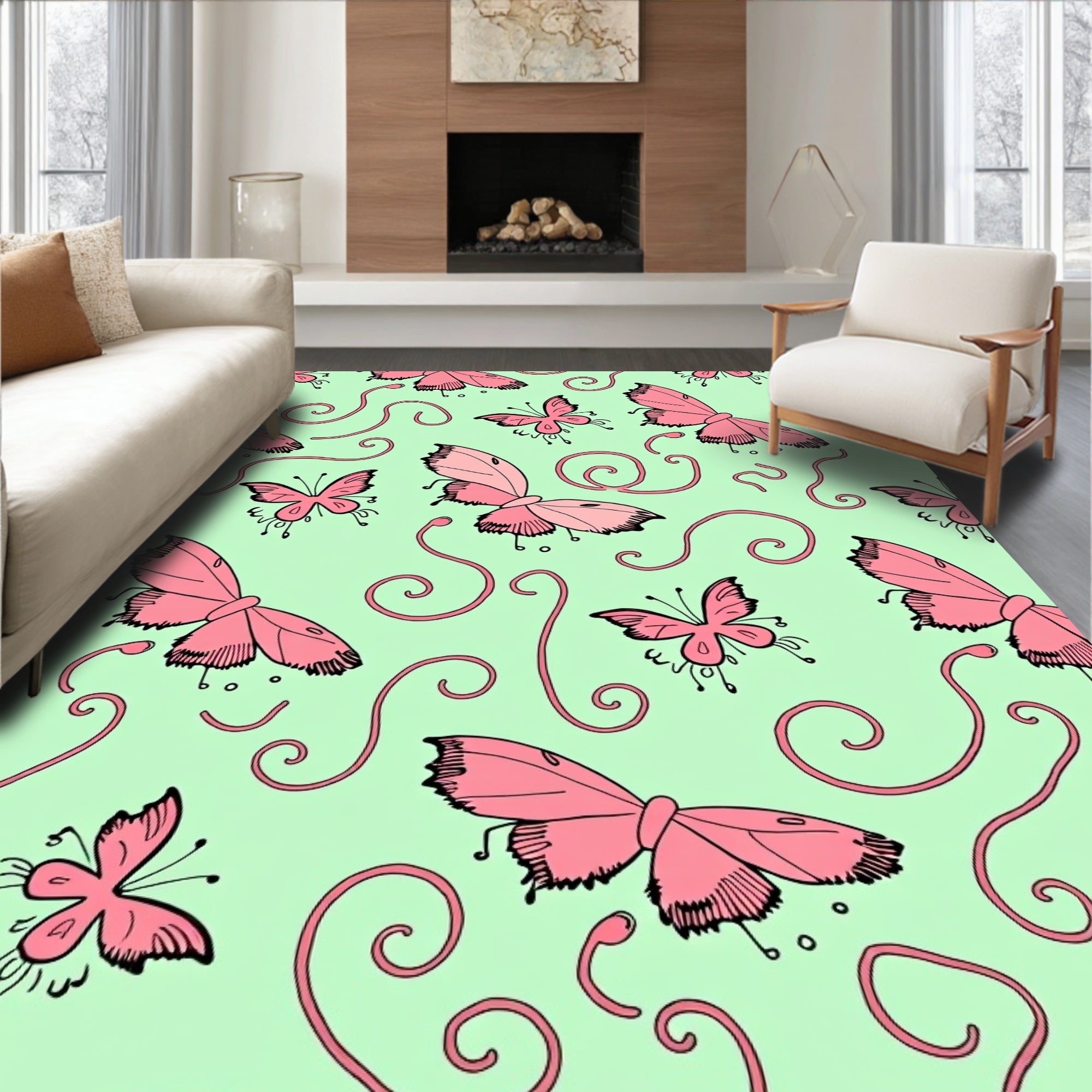 Pink Butterfly Swirl Background Rug