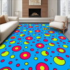 Vibrant Blue Pink Yellow Circles Rug