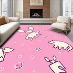 Whimsical Cream Animals Pink Circles Rug