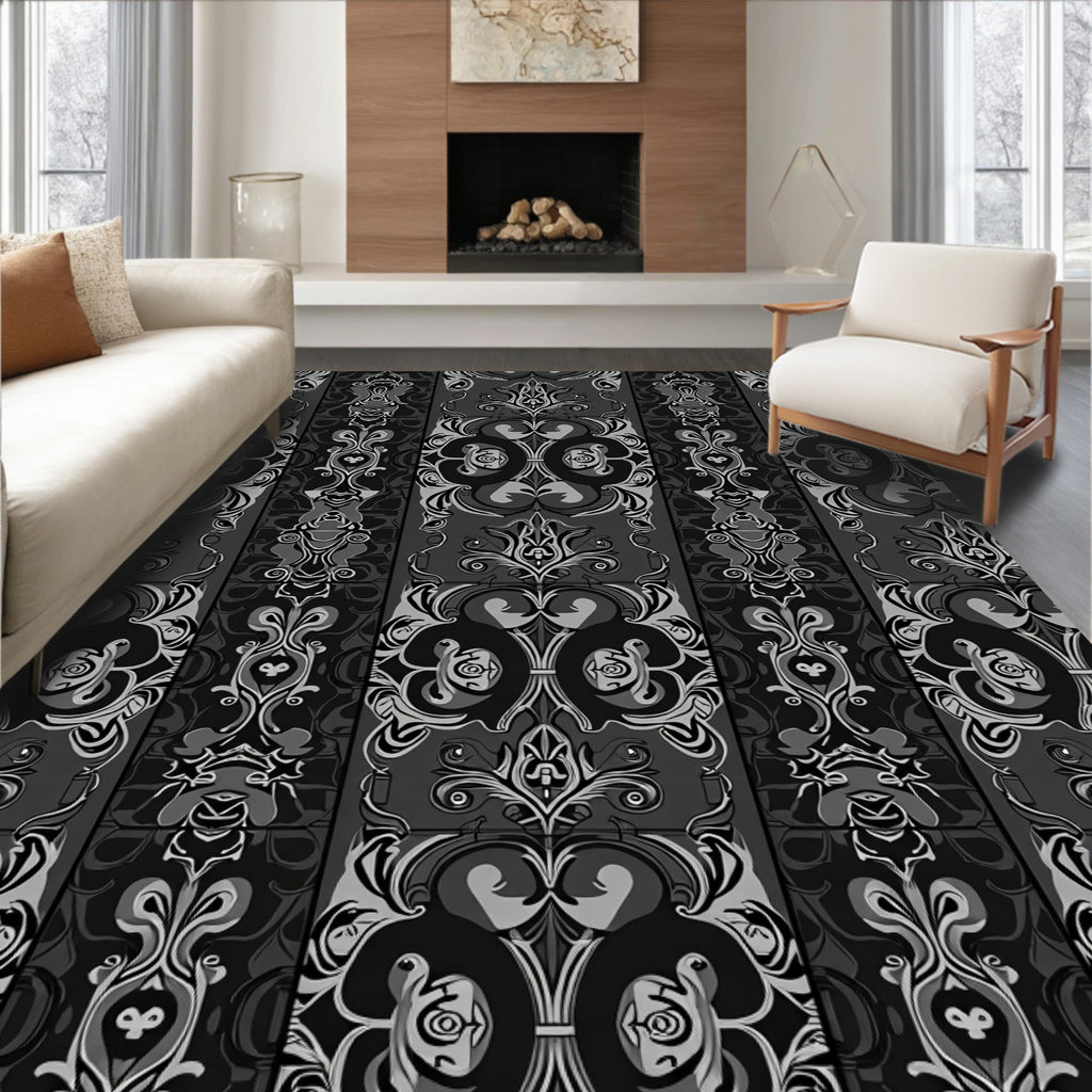 Monochromatic Abstract Swirl Vertical Panel Rug