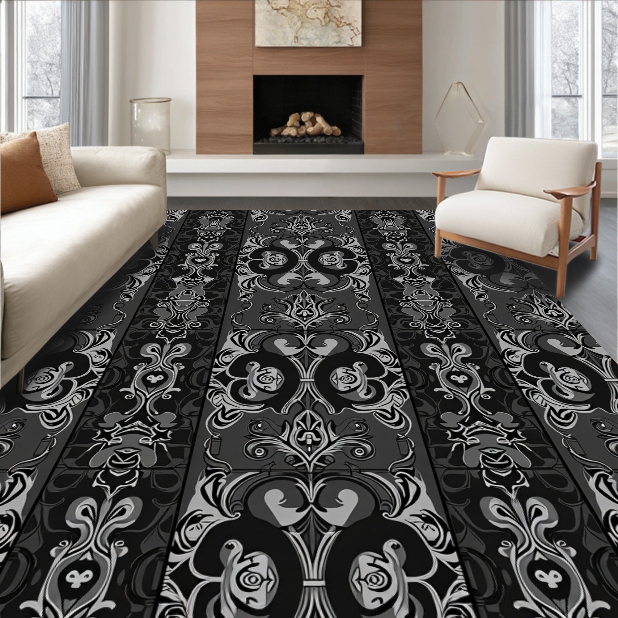 Monochromatic Abstract Swirl Vertical Panel Rug
