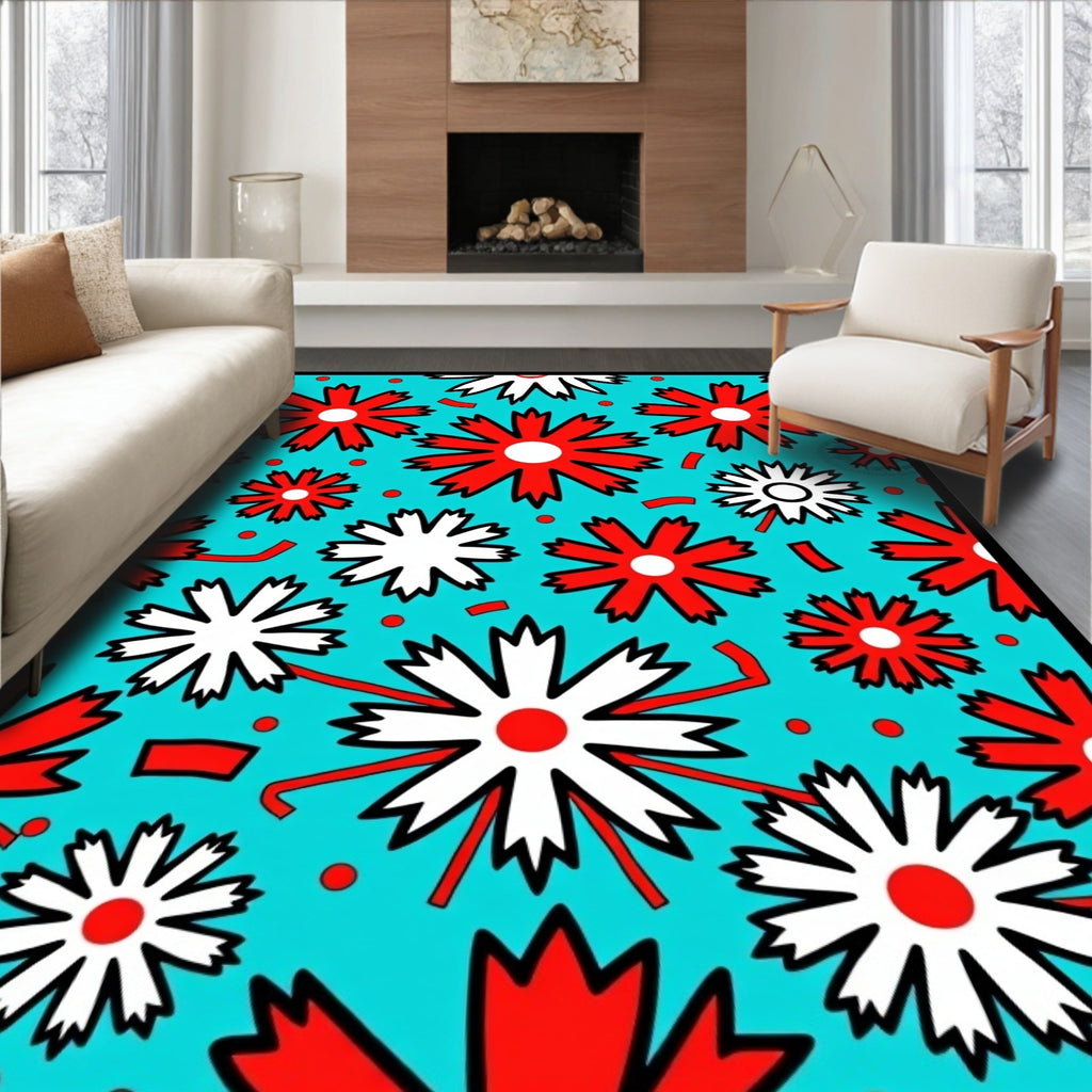 Bold Red White Flower Power Rug