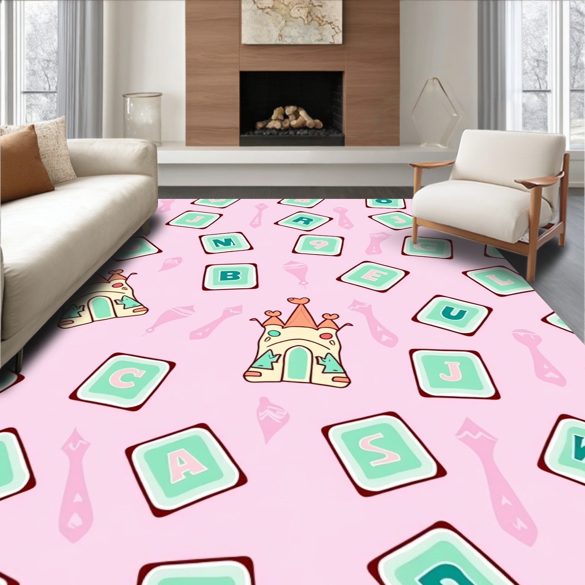 Whimsical Castle Alphabet Blocks Rug