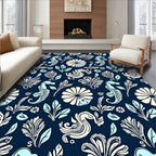 Navy Blue Cream Aqua Seahorse Floral Rug
