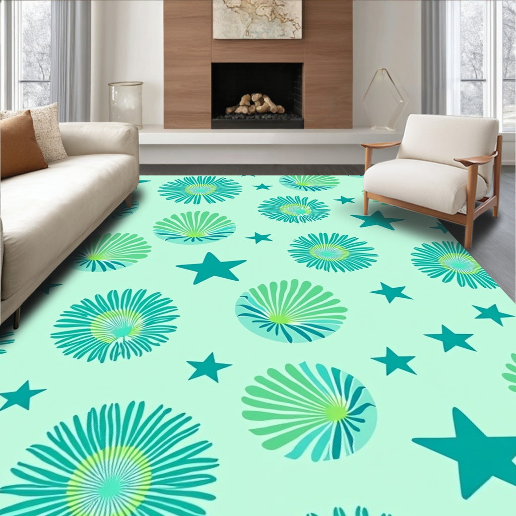 Teal Floral Star Background Rug