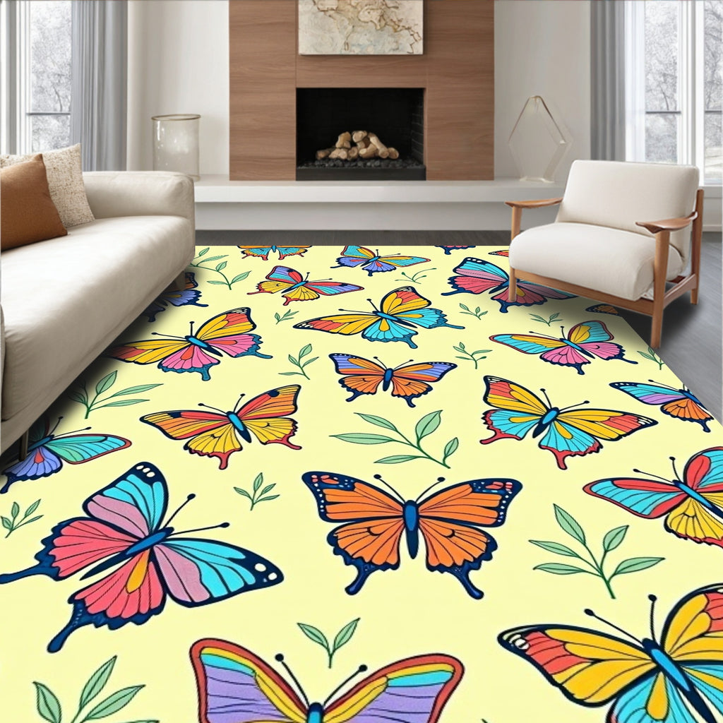 Whimsical Butterfly Floral Collage Rug
