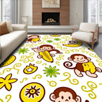 Playful Monkeys Bananas Green Swirls Rug