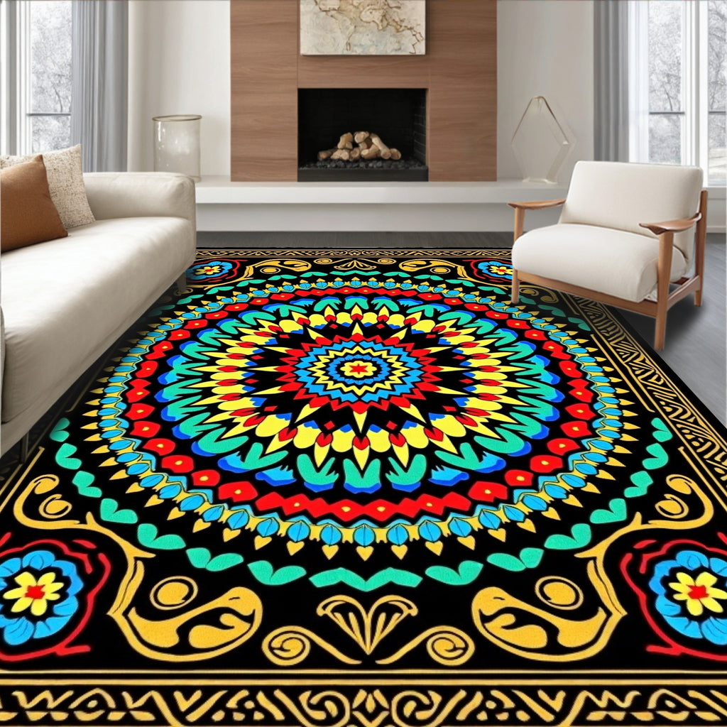 Vibrant Colorful Mandala Flower Rug