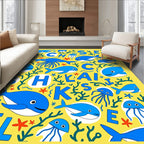 Undersea Whales and Jellyfish Alphabet Rug