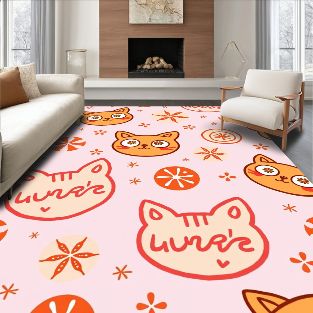 Cute Orange Cat Faces On Pink Rug