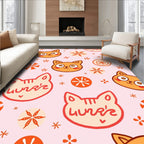 Cute Orange Cat Faces On Pink Rug