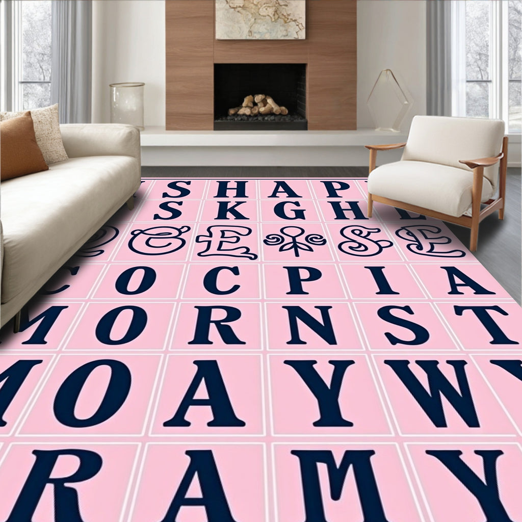 Pink Alphabetic Script Arrangement Rug