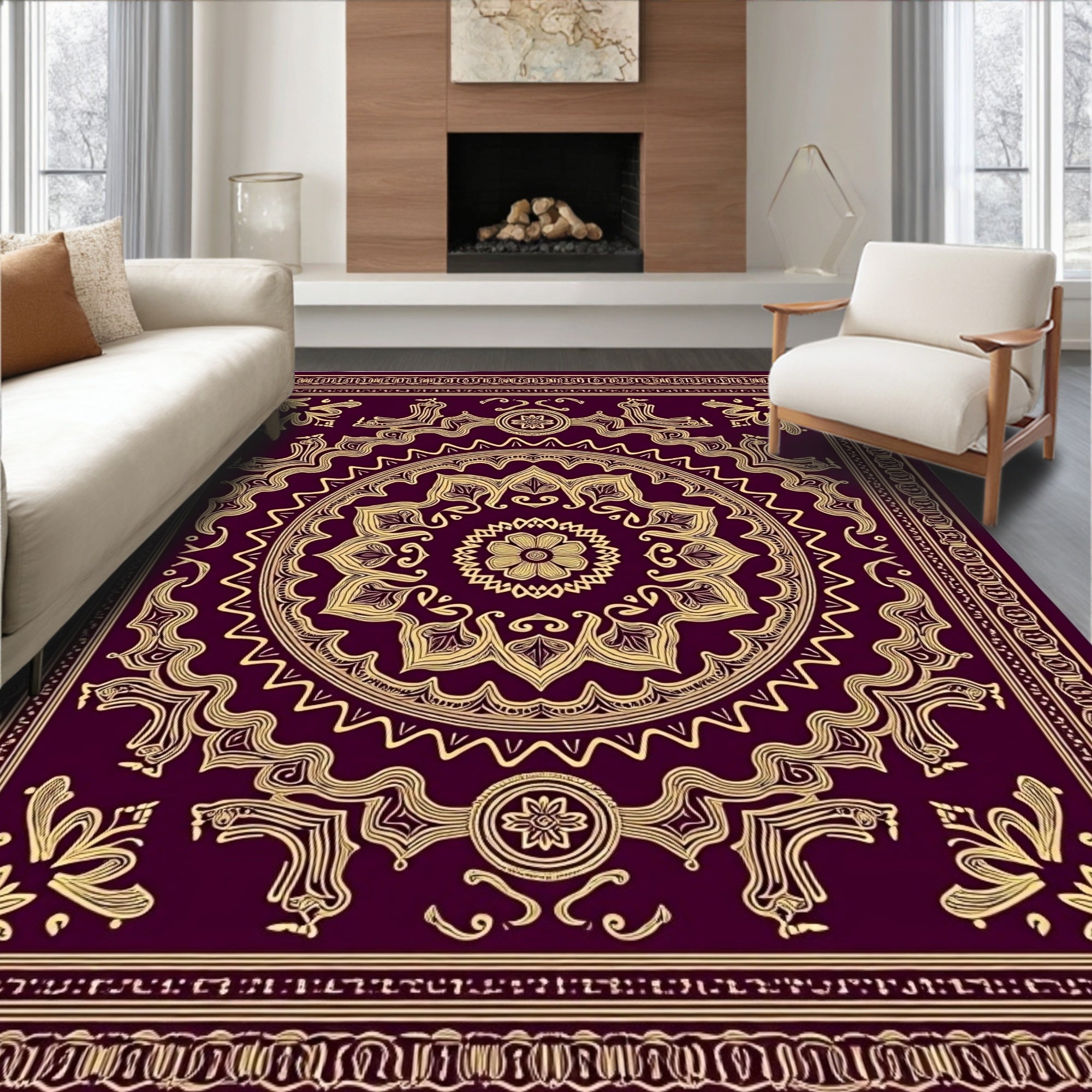 Regal Gold Mandala Plum Rug