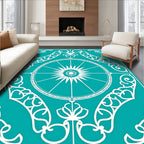 Teal White Ornamental Sun Medallion Rug