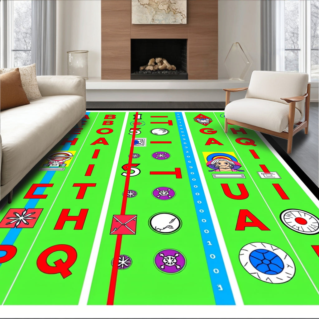 Vibrant Green Retro Alphabet Icons Rug