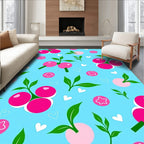 Whimsical Pink Berry Hearts Blue Rug
