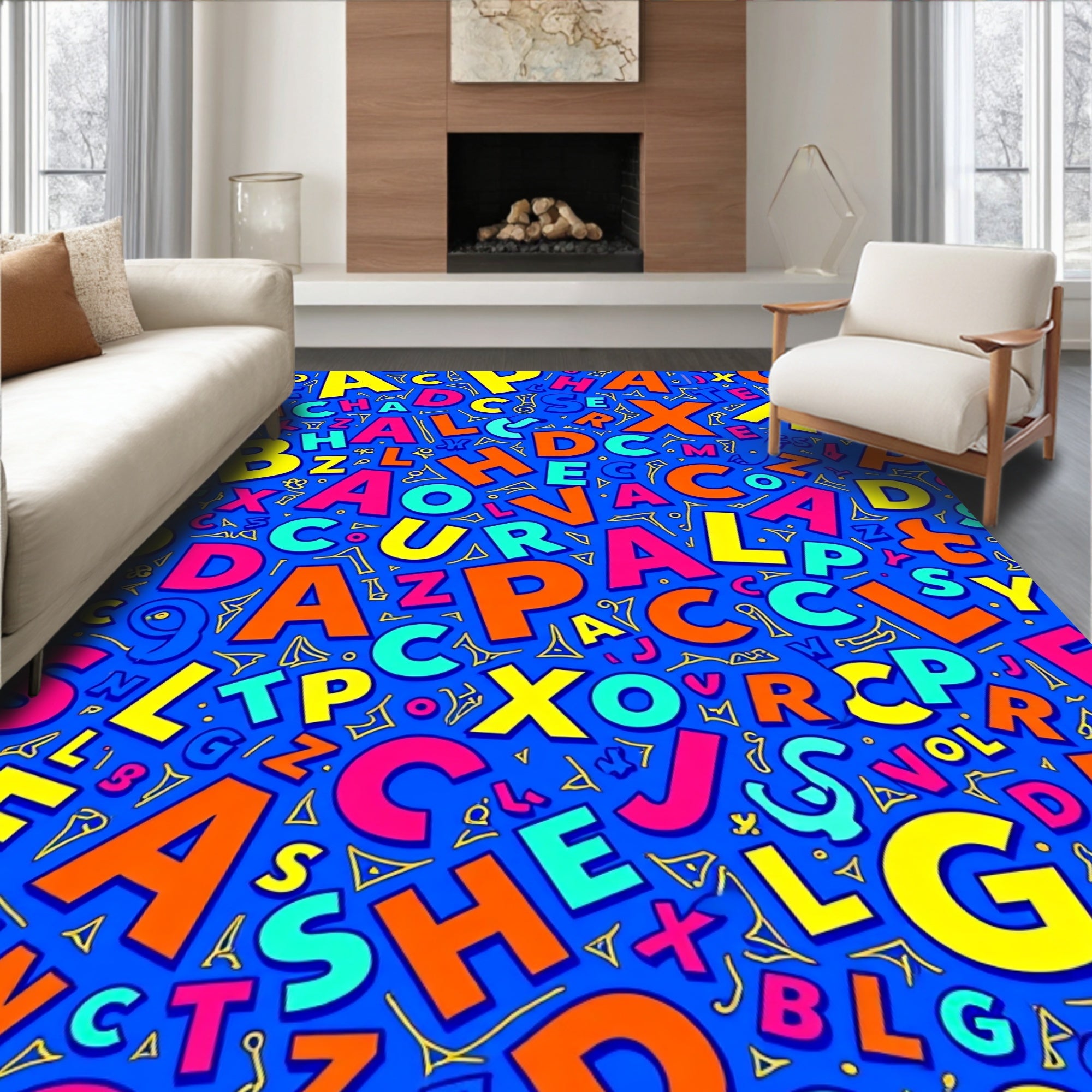 Playful Alphabet Collage Colorful Rug