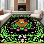 Whimsical Brown Bull Floral Border Rug