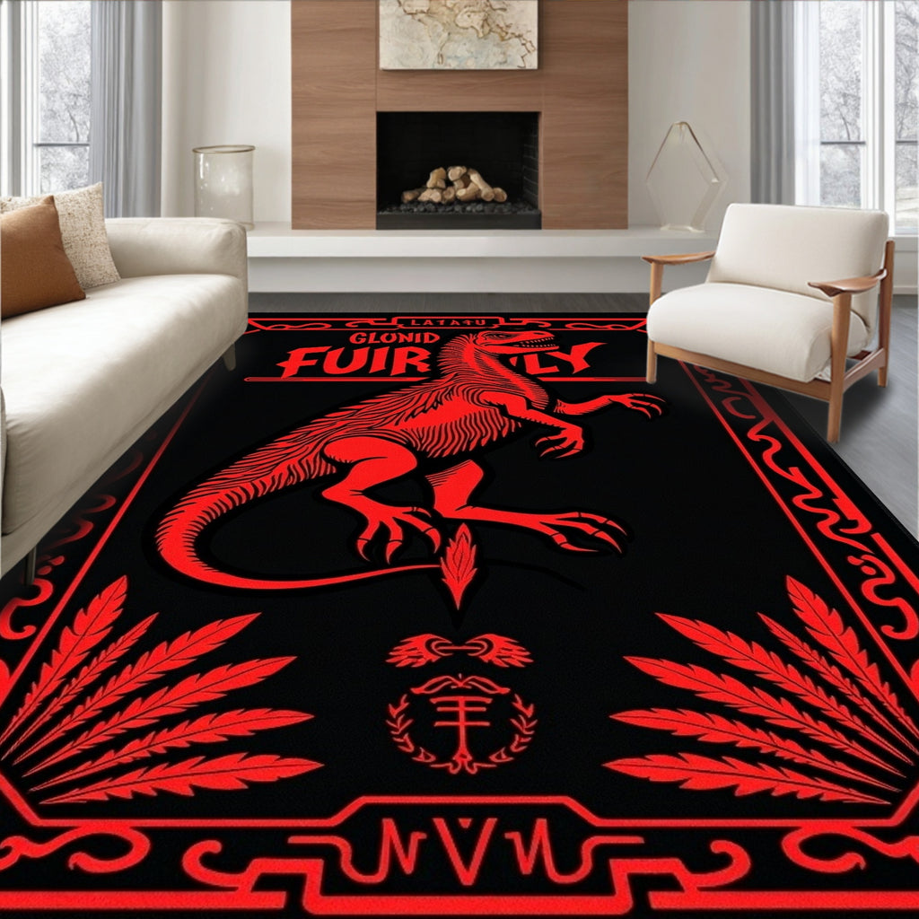 Red Raptor Frame Art Rug