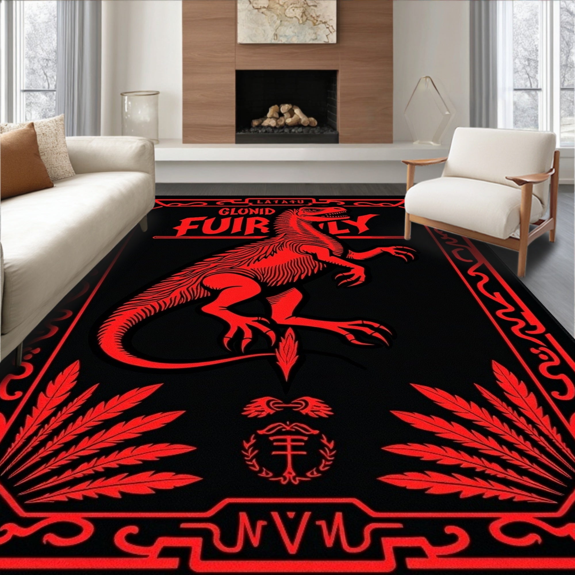 Red Raptor Frame Art Rug