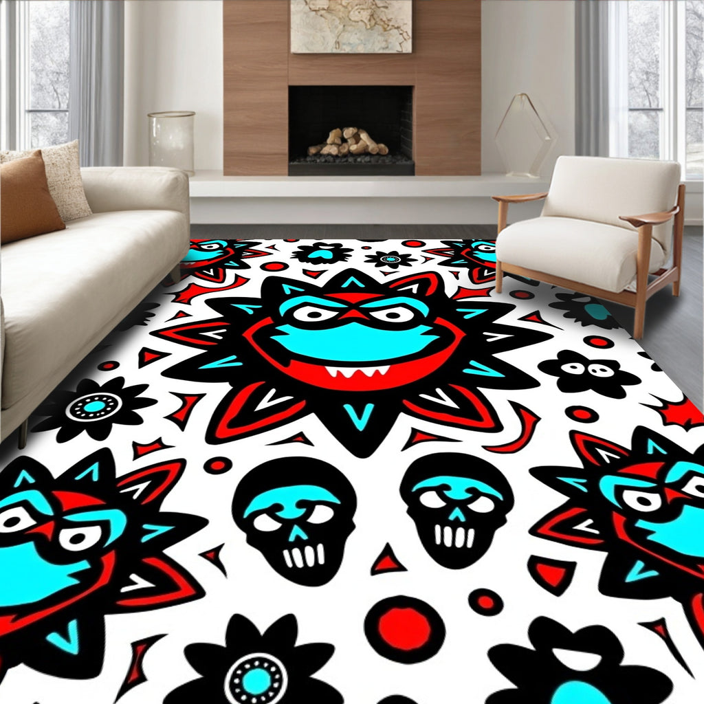 Scary Sun Skull Red Black Rug