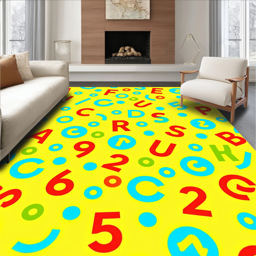 Playful Alphabet And Numbers Collage Rug