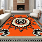 Orange Mandala Floral Black Cream Rug