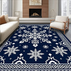 Navy White Snowflake Winter Medallion Rug