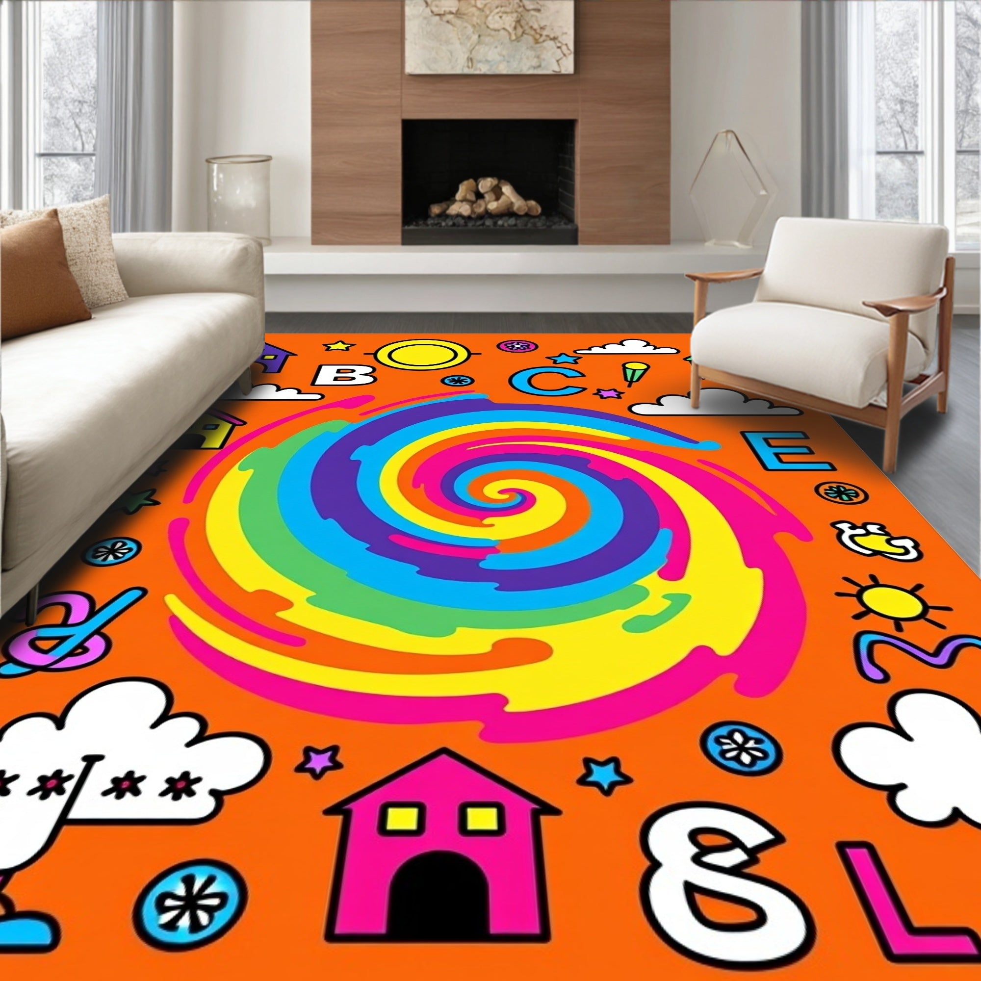 Psychedelic Swirl Rainbow Collage Rug