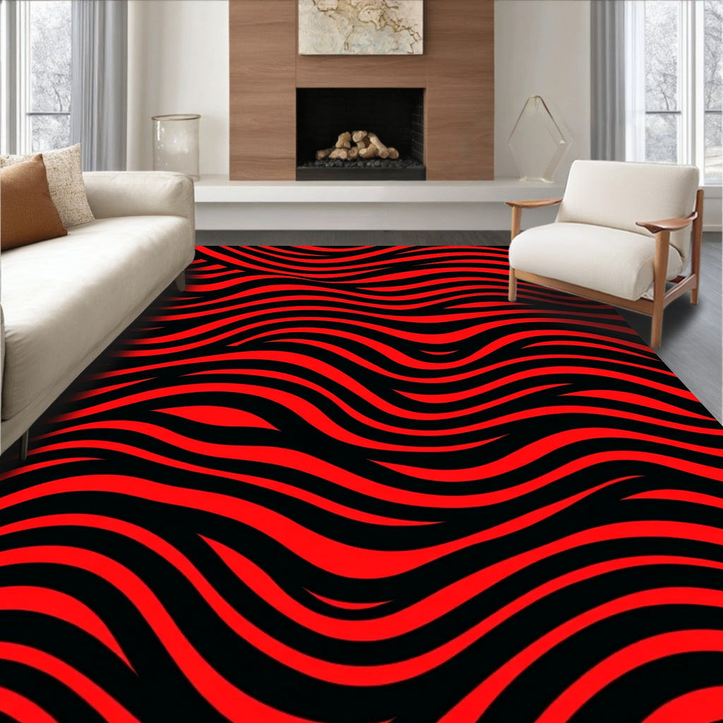 Crimson Wave Abstract Stripe Rug