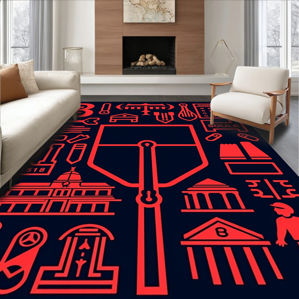 Crimson Architectural Elements Collage Rug