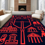 Crimson Architectural Elements Collage Rug