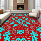 Red Teal Floral Scroll Medallion Rug