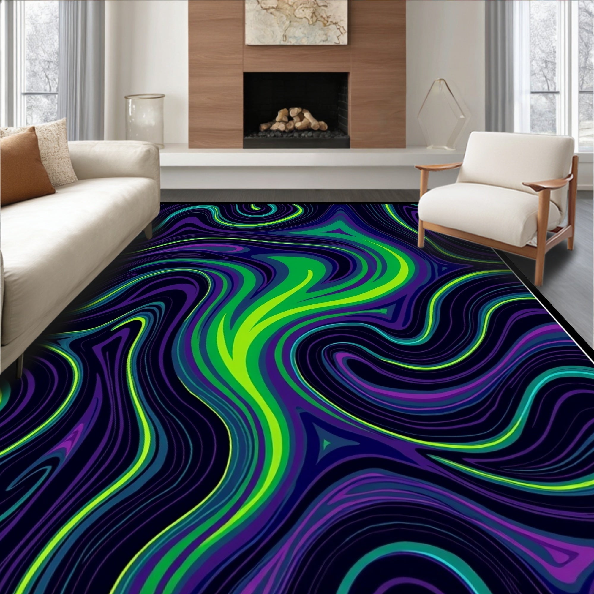 Vibrant Electric Swirl Liquid Rug