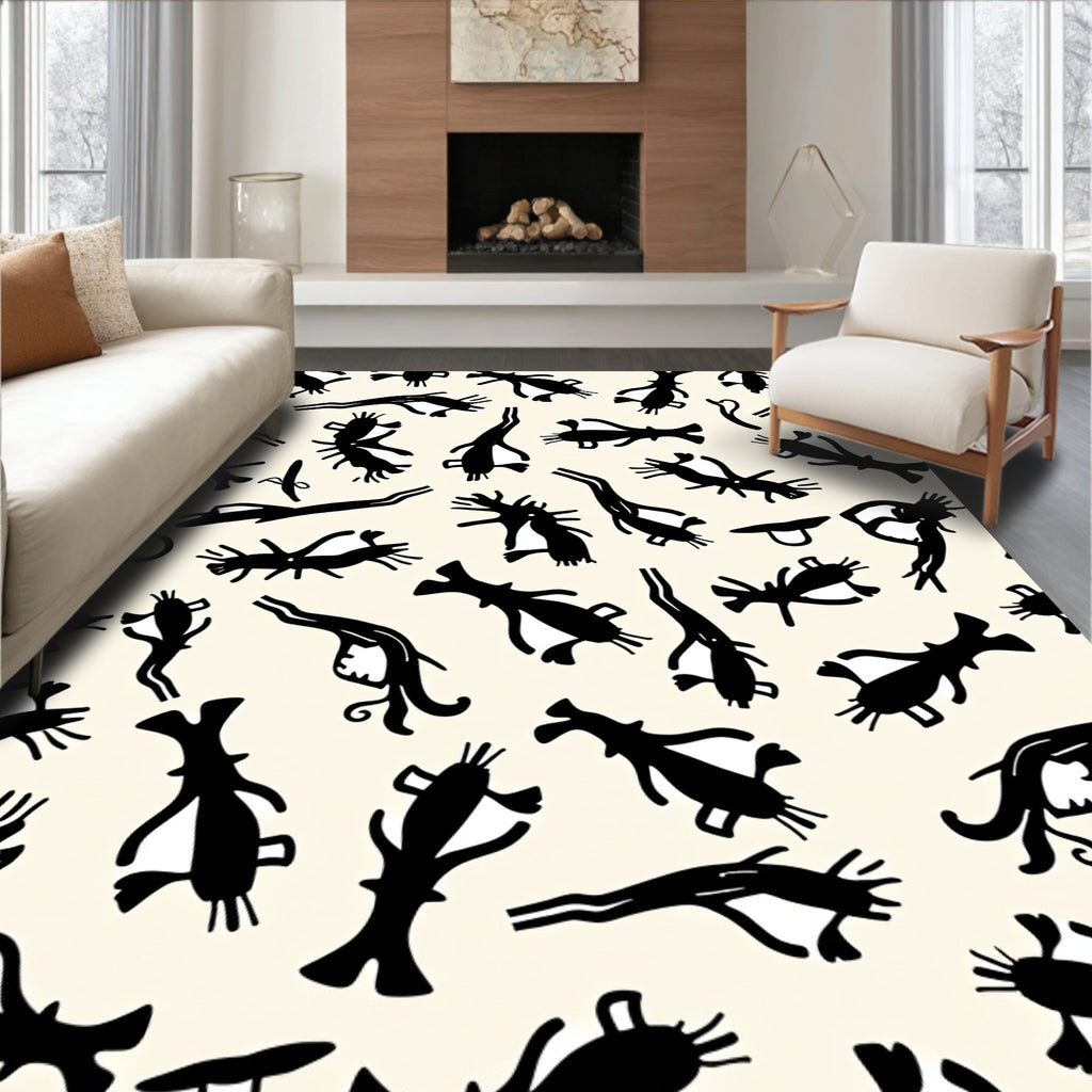 Primitive Black Figures Cream Background Rug