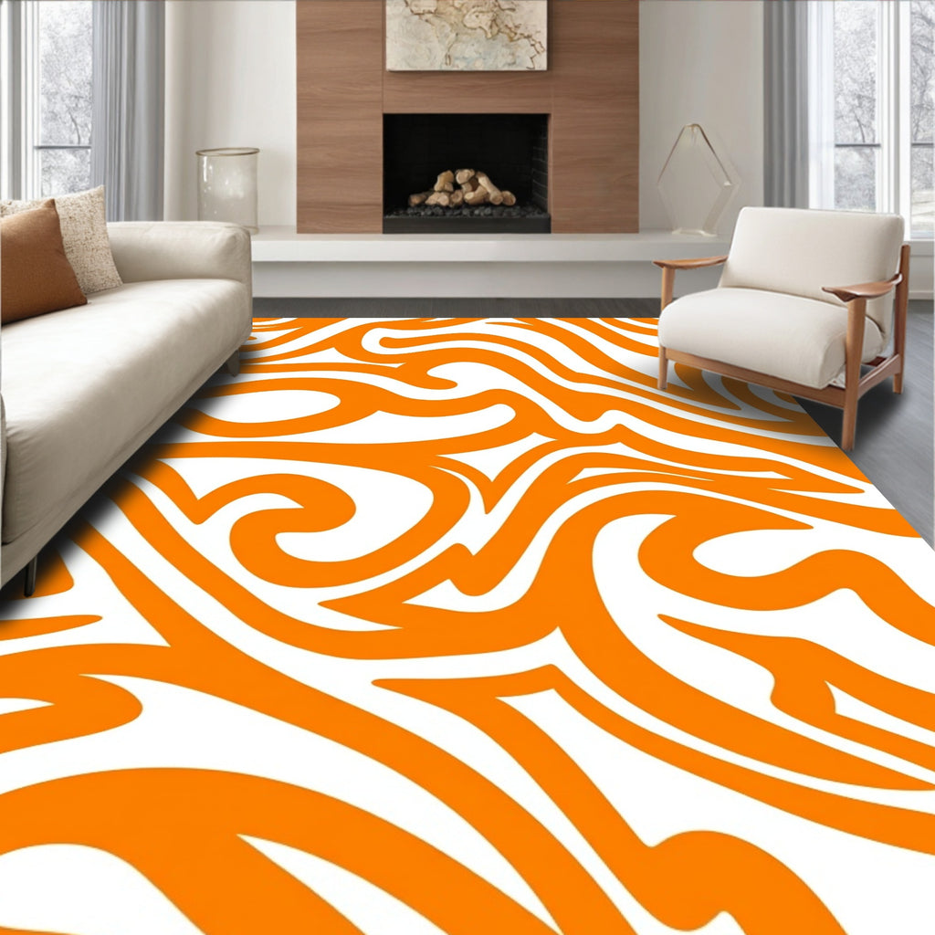 Vibrant Orange Swirl Abstract Rug
