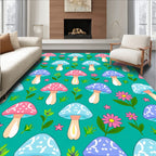 Whimsical Pink Blue Mushroom Garden Rug