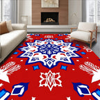 Crimson Starburst Medallion White Blue Rug