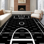 Black and White Soccer Field Rug