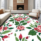 Pink Rose Garden with Green Leaves Rug