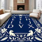 Vintage Blue Floral Alphabet Border Rug