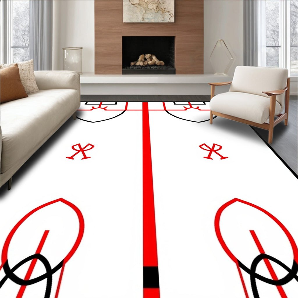 Red Hockey Arena Geometric Rug