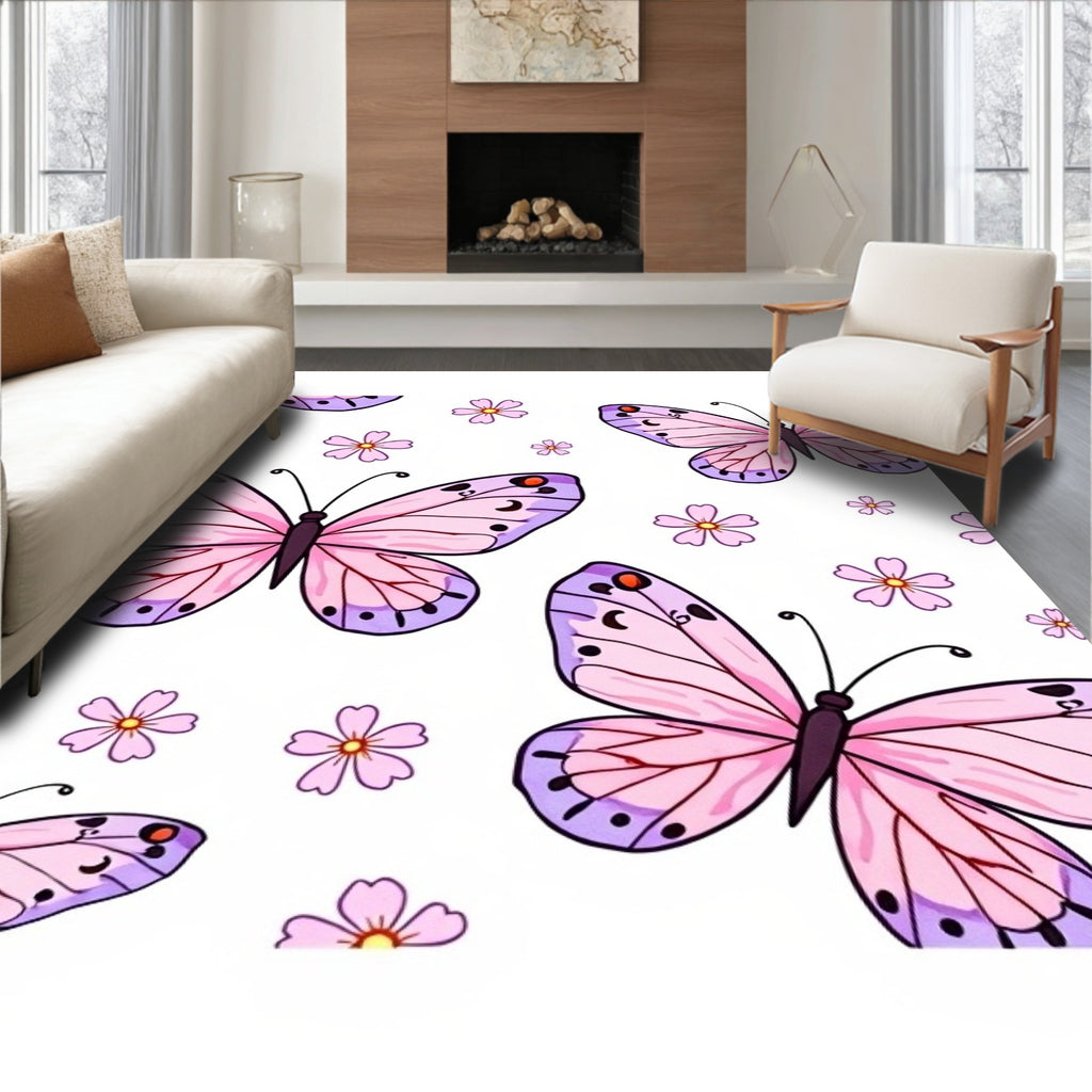 Whimsical Pink Butterfly Garden Rug